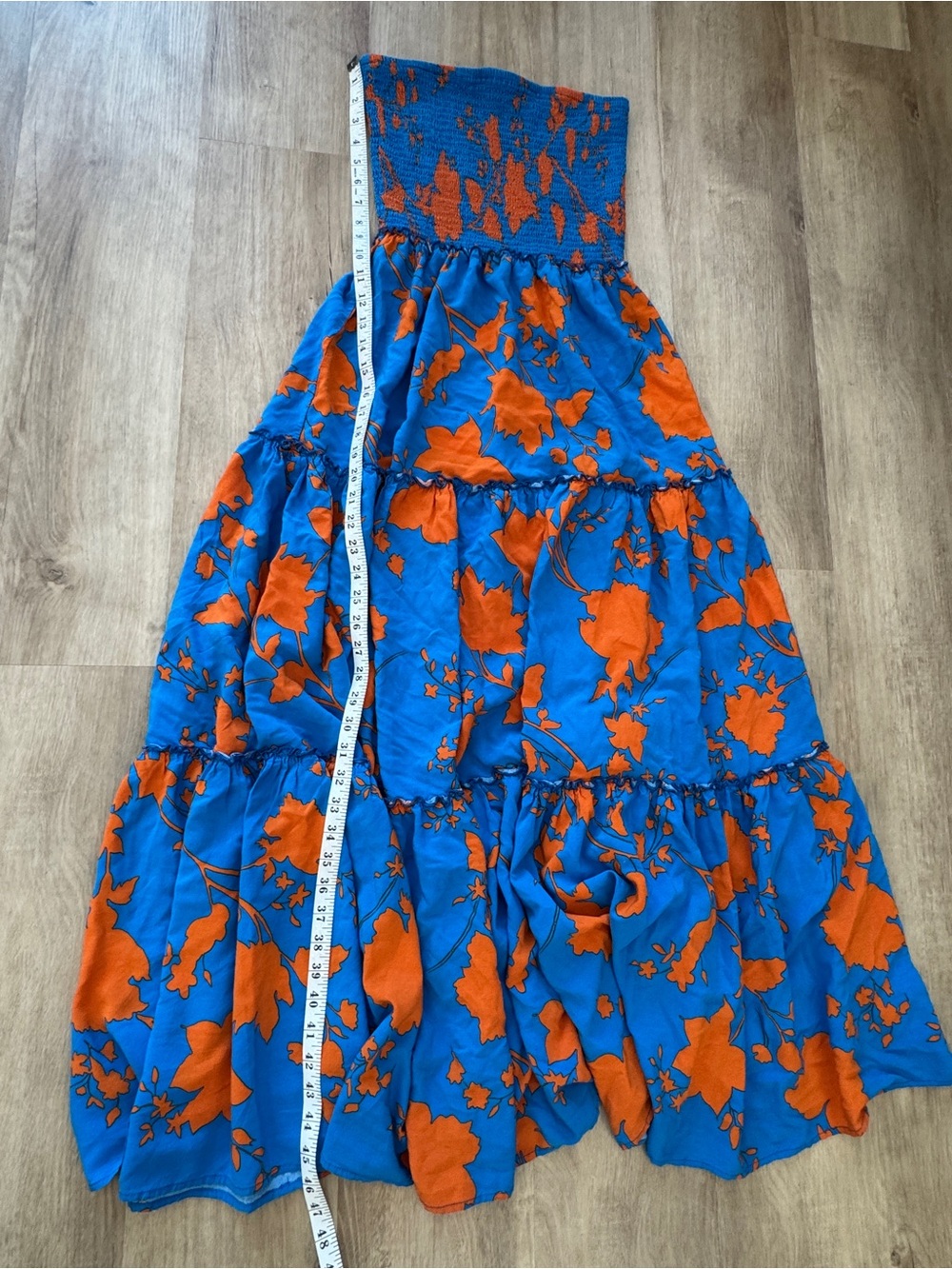 Anthropologie Abel the Label Blue and Orange Floral Smocked Maxi Dress sz M - Picture 6 of 7